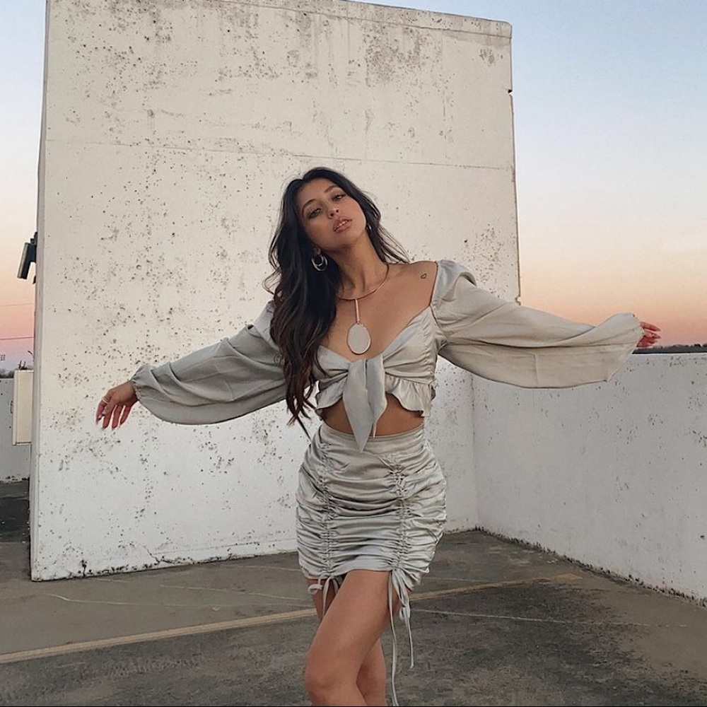 Cassie Tie Front Top Satin Smocked Back